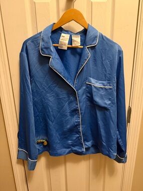 H&M Satin Blue Pajama Shirt with White Piping